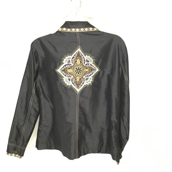 A La Carte Silk Embroidered Button Jacket Blouse - Picture 2 of 8